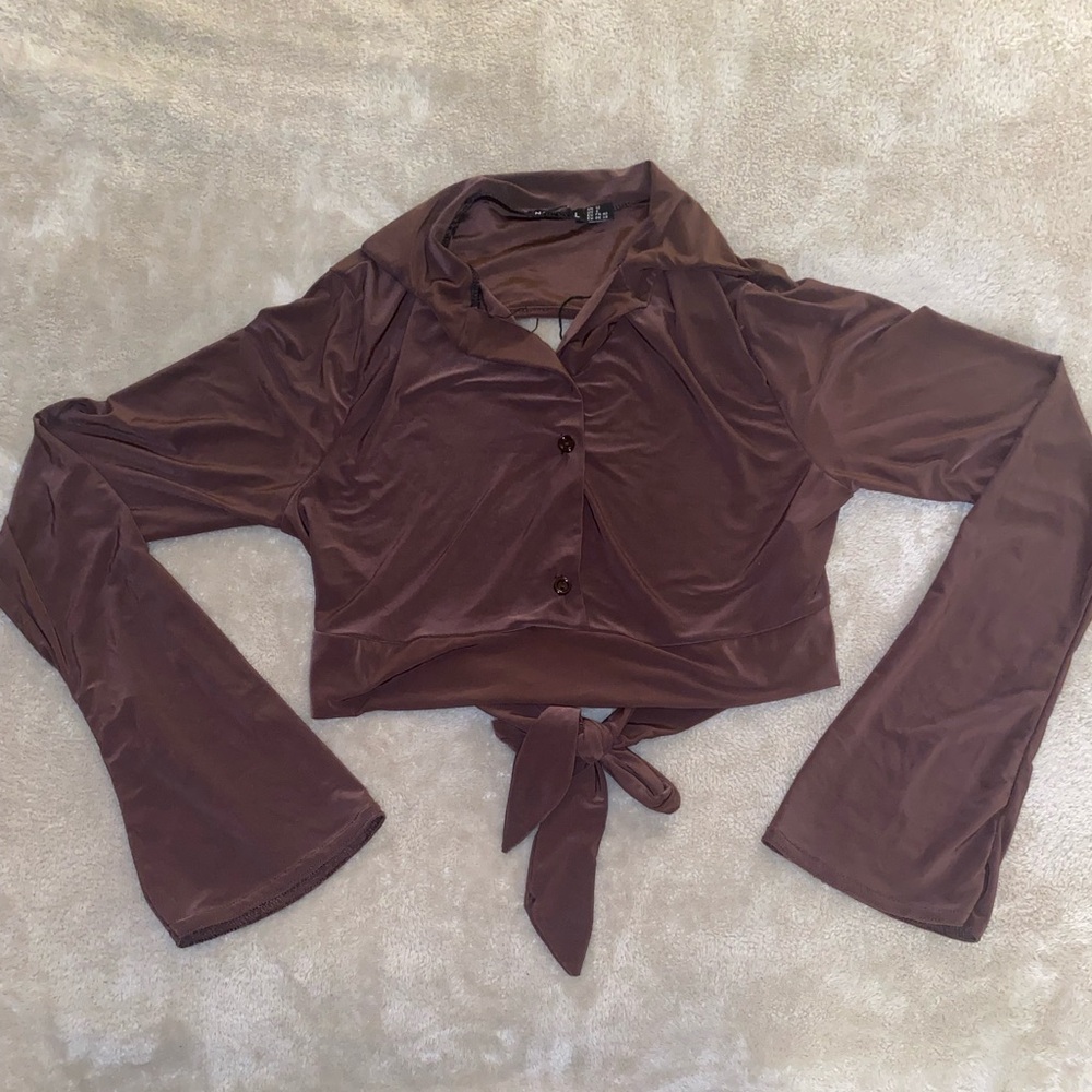 Nasty Gal brown cropped long sleeve top